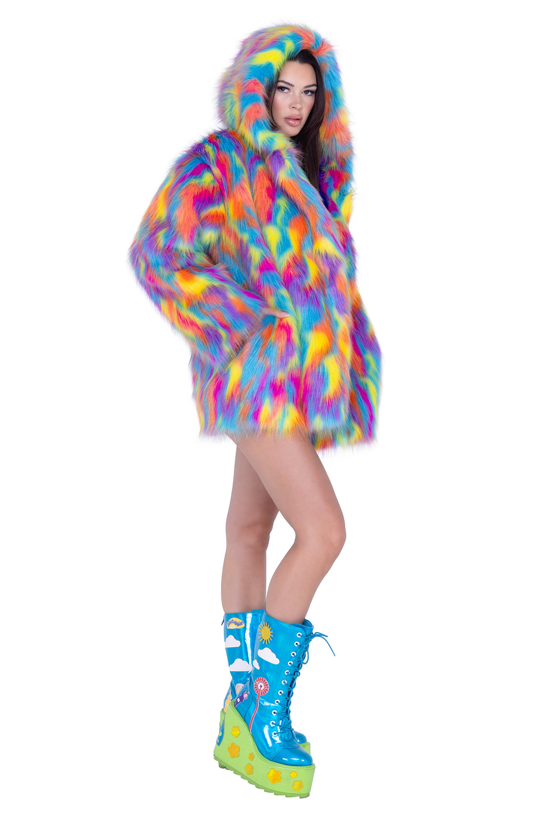 FE293 - Thigh-High Hooded Fur Coat***20% OFF