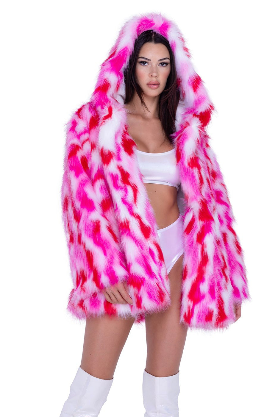 FE293 - Thigh-High Hooded Fur Coat***20% OFF