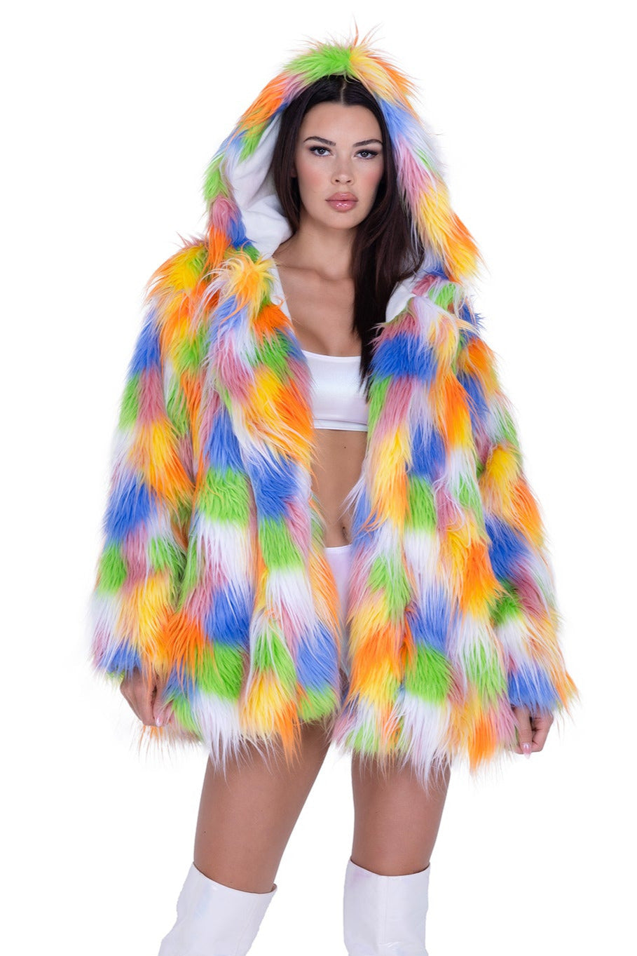 FE293 - Thigh-High Hooded Fur Coat***20% OFF