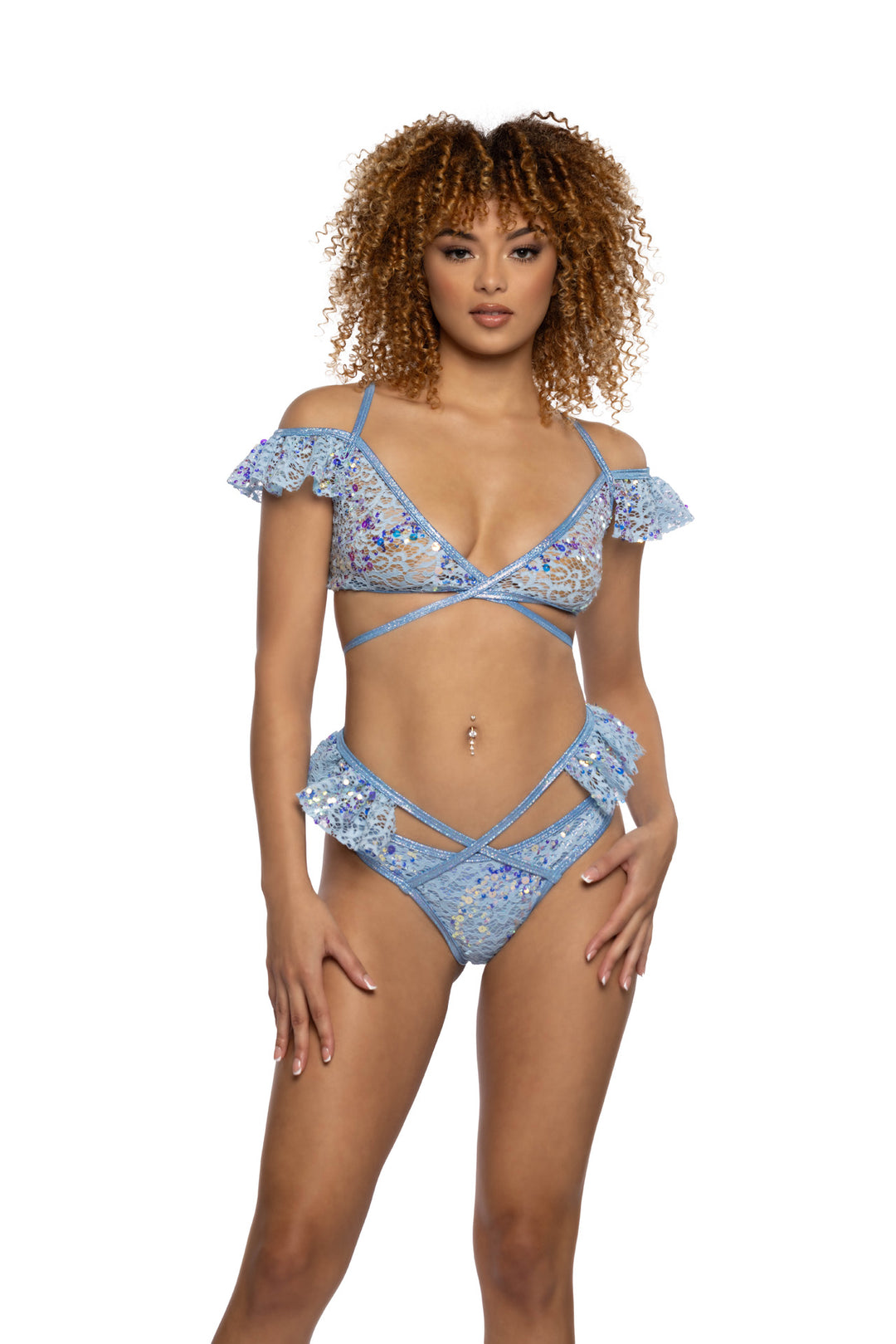 JR129 - Sequin Lace Ruffle Wrap Bottom***25% OFF