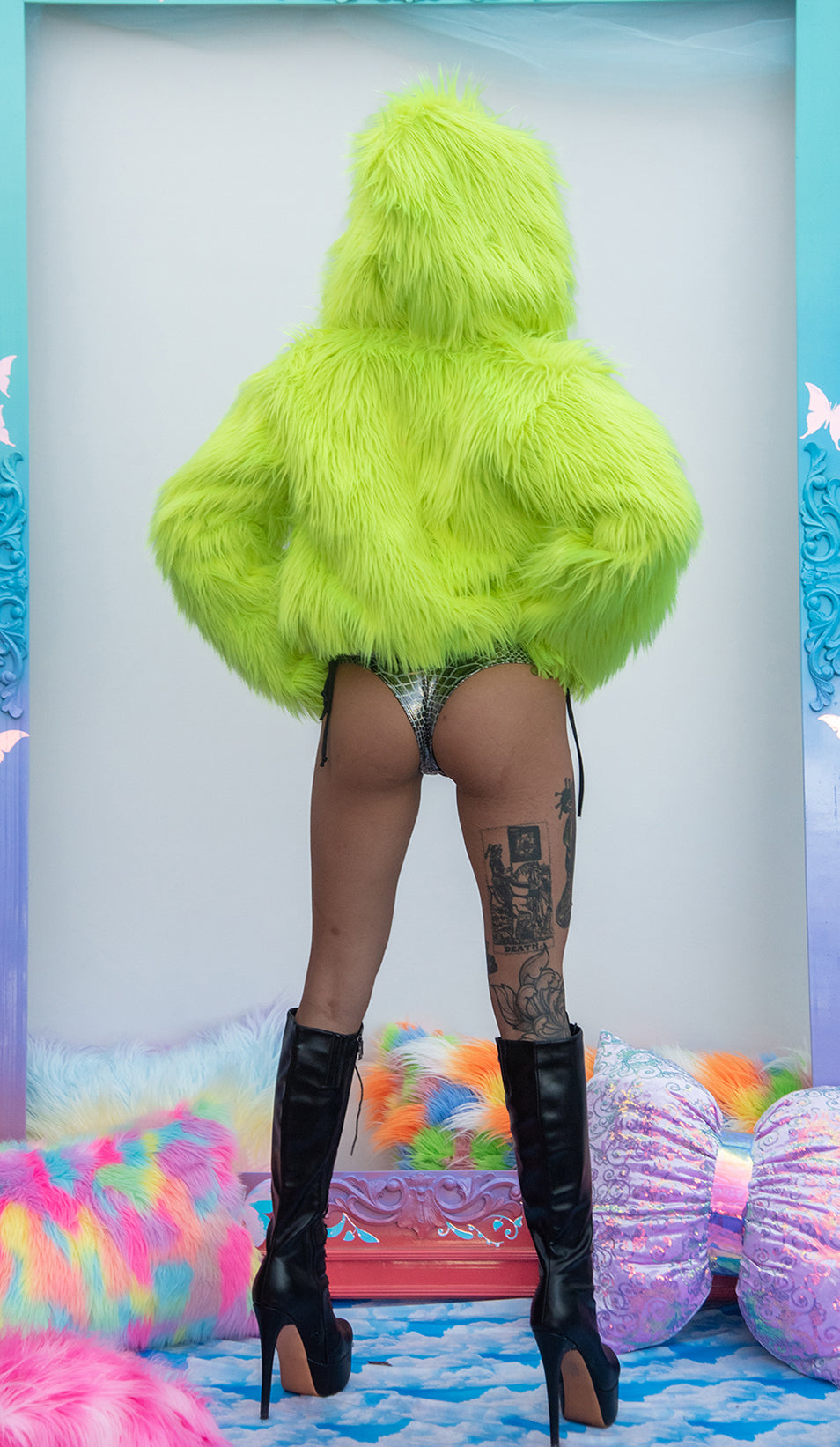 FF490 - Neon Faux Fur Cropped Hoodie