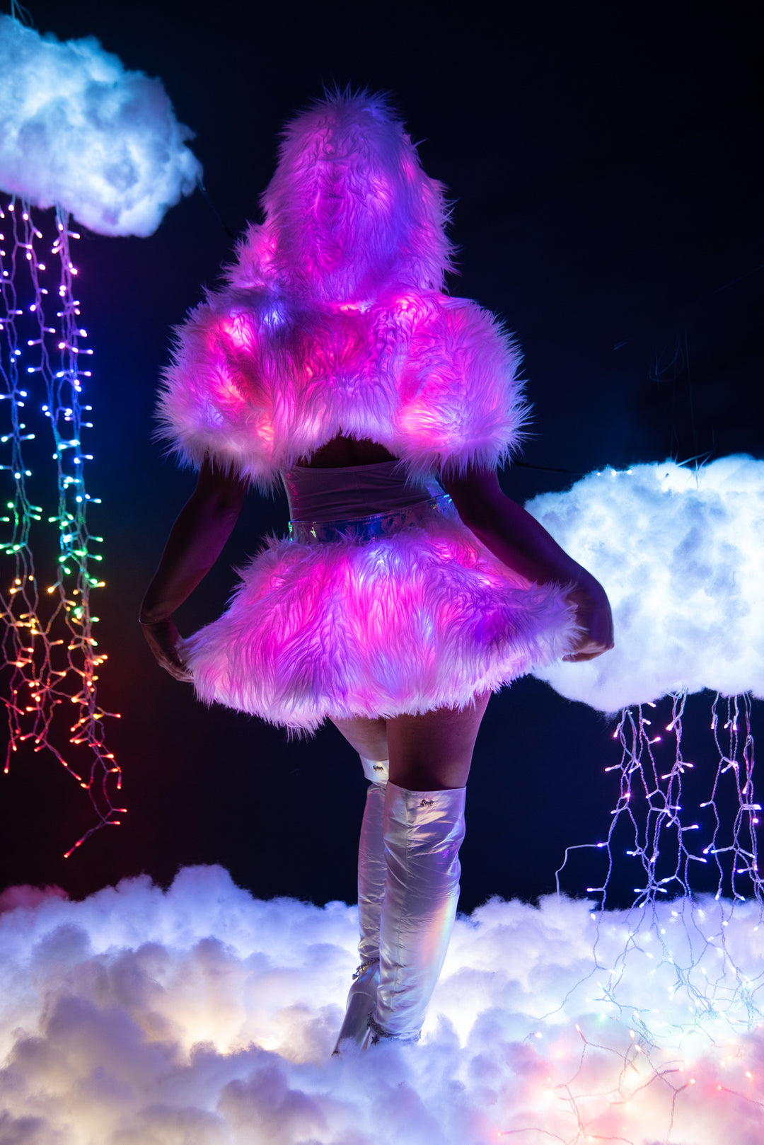 FR151 - Light-Up Faux Fur Belted Skirt***40% OFF