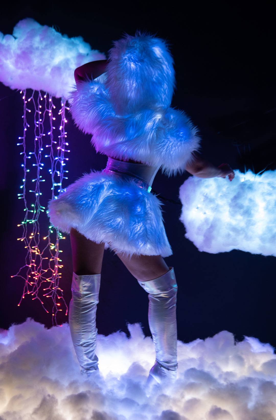 FR151 - Light-Up Faux Fur Belted Skirt***40% OFF