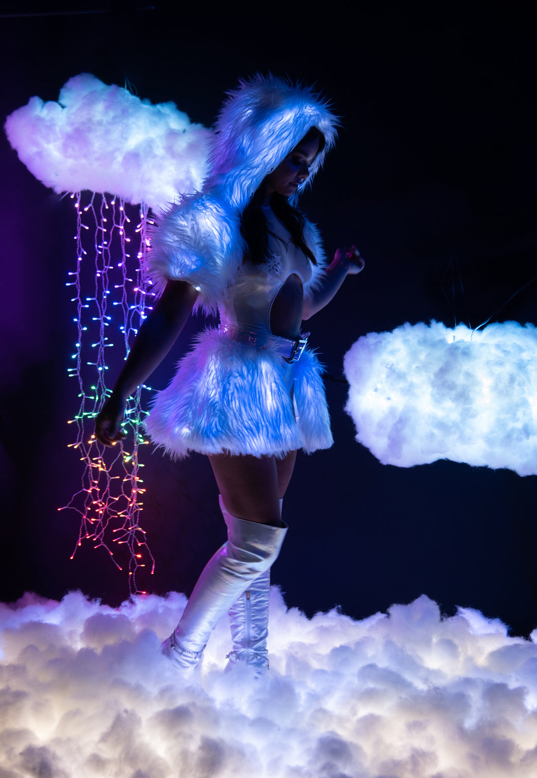 FR151 - Light-Up Faux Fur Belted Skirt***40% OFF