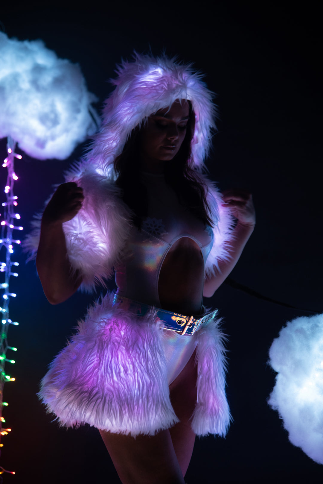 FR151 - Light-Up Faux Fur Belted Skirt***40% OFF